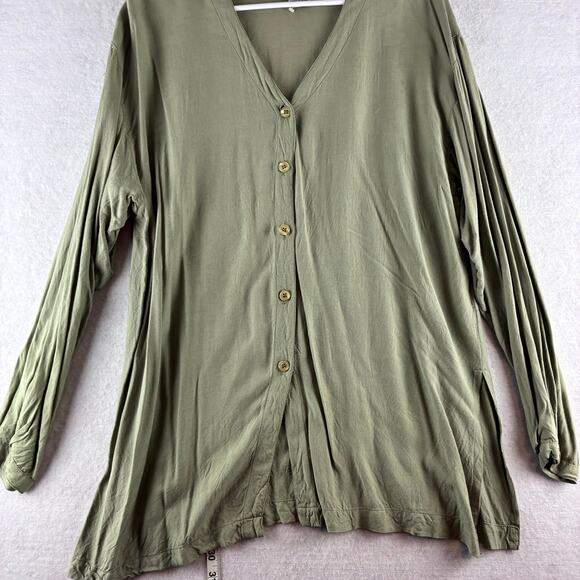 XPRSO Tunic Top Button Long Sleev Medium 100% Rayon Sage Green Cottage Lagenlook - Picture 9 of 10